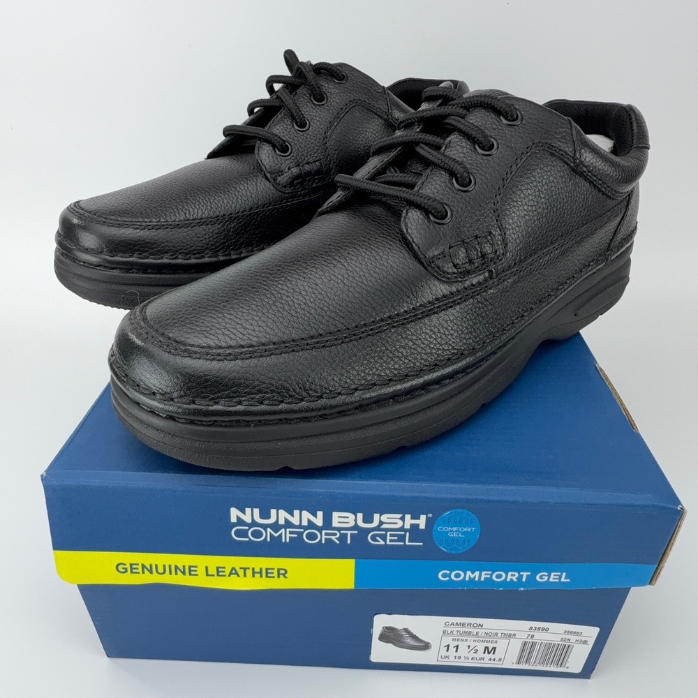 Nunn Bush Cameron Black Tumble Leather Comfort Gel Oxford Shoes Mens 11.5M NIB